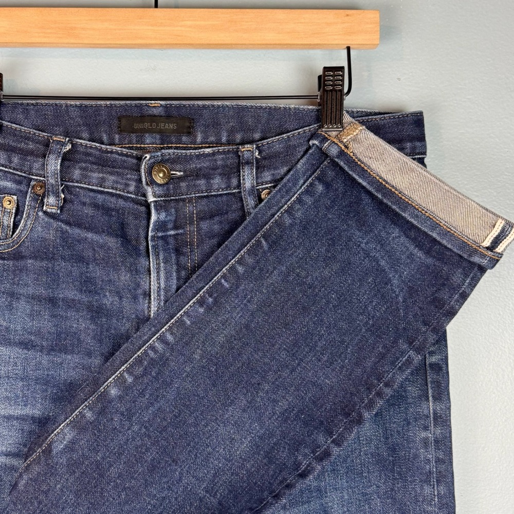 Uniqlo Mens 34x30 Dark Blue Selvedge Slim Straight Kaihara Classic Denim Jeans